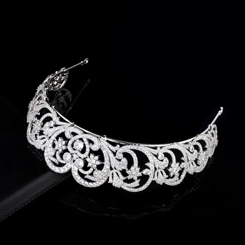 QXMYOO Princess Pearl Crowns Cubic Zirconia Queen Tiaras for Bride Headdress Vintage Birthday Prom Pageant Wedding Tiaras and Crowns Silver Crystal Bridal Hair Accessories