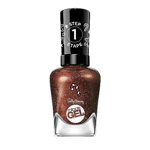 Sally Hansen Miracle Gel Holiday Salon Quality Nail Polish | Gel-Like Formula, Two-Step System, No UV Light Needed, Long Lasting | Opaque, Glittery |915 Dreams Crumb True | Rich Brown Nail Polish