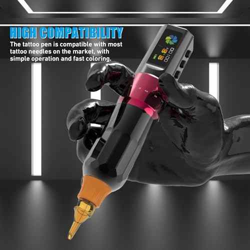 YILONG Wireless Tattoo Machine F3 Rotary Tattoo Pen Machine with 2PCS 2000mAh Batteries 6 Strokes Length Tattoo Battery Pen Coreless Motor LED Digital Display Tattoo Gun for Tattoo Artist (Red)