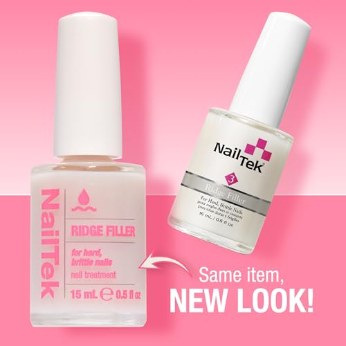 Nail Tek Formula 3 Ridge Filler Base Coat & Nail Strengthener, 0.5 fl oz