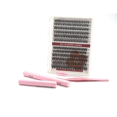 DIY Eyelash Extensions Kit - 10 Rows with Tweezers & Pink Case