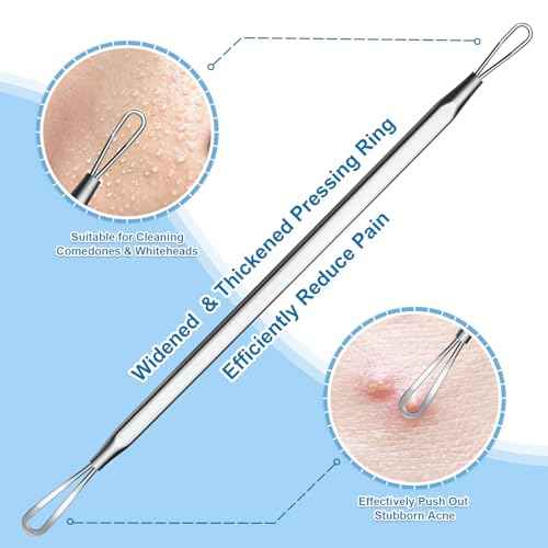 Stainless Steel Blackhead Remover, Pimple Extractor, Pimple Popper, Comedone Extractor, Surgical Grade Acne Treatment Tool, 3rd Generation Blemish Removal Kit for Face, Nose, T-Zone, 2Pcs