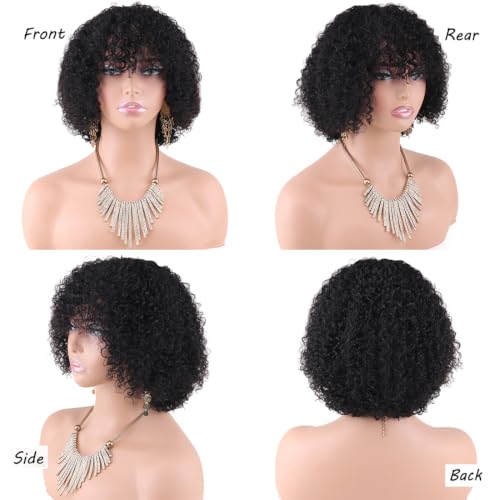 Short Kinky Curly Bob Human Hair Wig with Bangs for Black Women