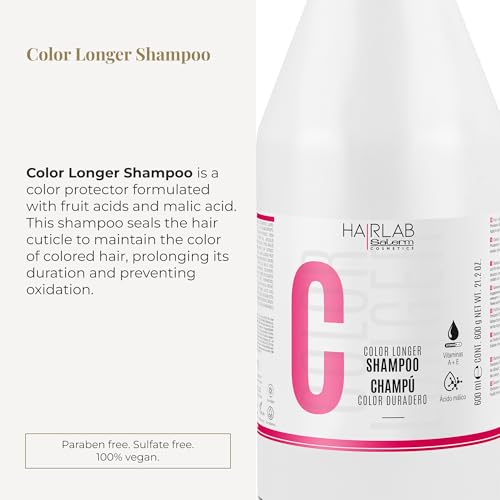 SALERM - Dyed, Bleached, or Gray Hair Shampoo - Shampoo Color Longer Hair Lab - 600 ml - with Provitamin B5 and Vitamins A and E - Seals and Maintains Color - Sulfate and Paraben-Free