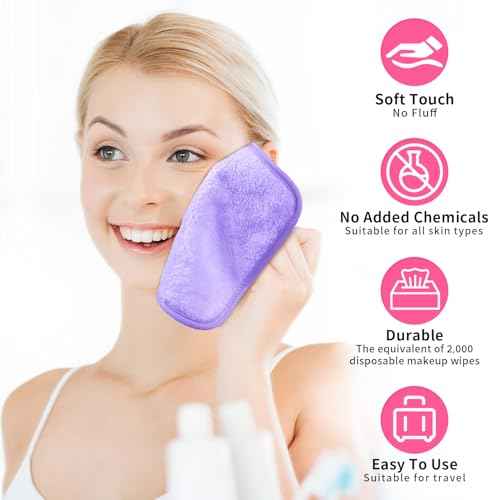 Makeup Remover Cloth 12 Packs Set, 6.5" x 6.5" Reusable Makeup Remover Towels, Makeup Washcloths for Face, Soft & Washable Coral Fleece Microfiber Towel for Face, Eye, Lips