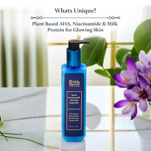 Blue Nectar Gold Body Milk for Women & Men | Body Lotion with Plant Based AHA & Niacinamide | Moisturizer for Body | All Skin Types (14 Herbs, 6.76 Fl Oz)