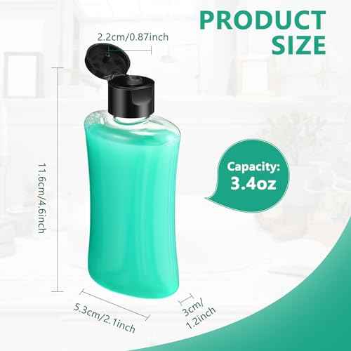 Domensi 12 Pcs 3.4 oz Travel Bottles with Flip Cap Clear Plastic Travel Size Containers Portable Leak Proof Squeeze Bottle Refillable Empty Cosmetic Containers for Liquid Shampoo Lotion