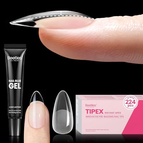 Beetles Tipex Instant Apex Nail Tips Kit, Medium Almond, 224Pcs, 16 Sizes – 7 Short Oval Alternative