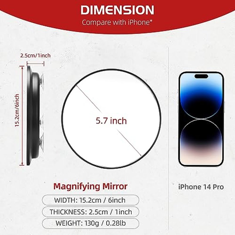 10X Magnifying Mirror with Suction Cups - 6" Makeup Mirror