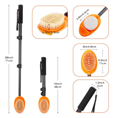 3-in-1 Long Handle Foot Scrubber with Pumice Stone - 15-28" Extendable Brush