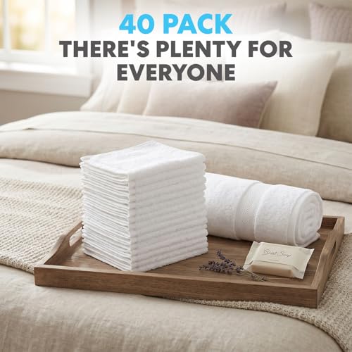 Simpli-Magic Cotton Washcloths White 40 Pack 12”x12” – Soft Absorbent Face Towels (Variation 1)