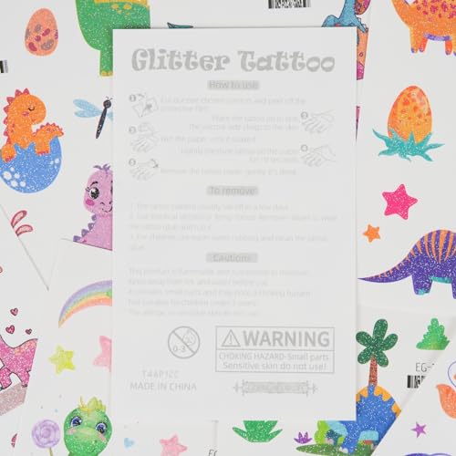 Dinosaur Glitter Temporary Tattoos for Kids - 160 Styles - Dino Party Favors, Birthday Party Supplies, T-rex Decorations