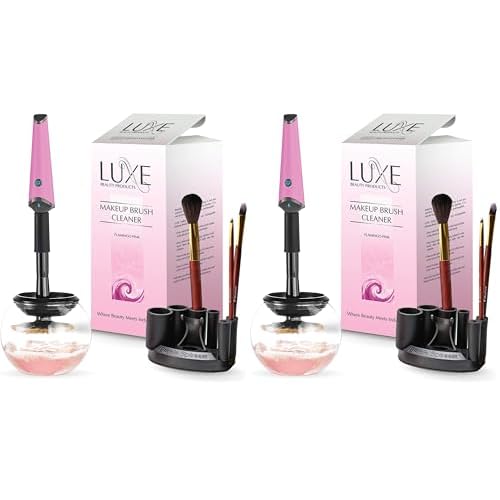 Luxe Electric Makeup Brush Cleaner, Pink, USB Charging Station, 3 Adjustable Speeds, Cleaner to Instantly Wash and Dry Your Makeup Brushes (Pack of 2)