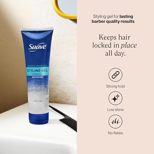 Suave Hair Gel For Men Barber Essentials Styling, Strong Hold and Low Shine, No Flakes, Barber-Quality Results, 9 oz, (Pack of 2)
