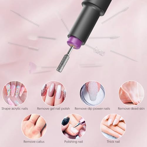 HALMAI Electric Nail Drill Machine, Cordless Portable Nail File Kit for Acrylic,Gel Nails, Rechargeable Professional Acrylic Manicure Pedicure Machine for Home with Max 20000 RPM