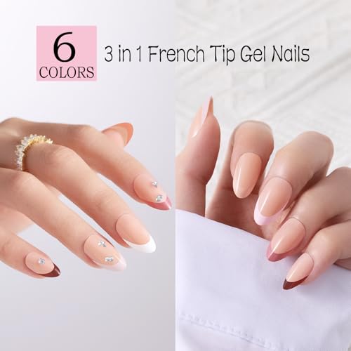 Jsiallye French Tip Press-On Nails A-2 Short Almond Nude - 180pcs, 6 Shades, Easy Manicure