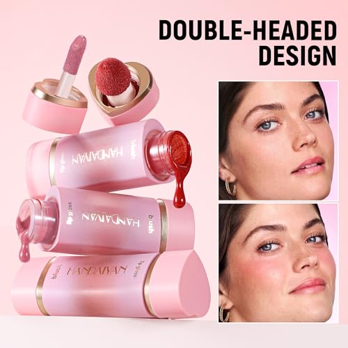 Double-headed Mousse Liquid Blush, Liquid Blush Beauty Wand with Sponge Tip Easy to Apply for a Natural Radiant Look, Matte Silky Texture, Long-Lasting