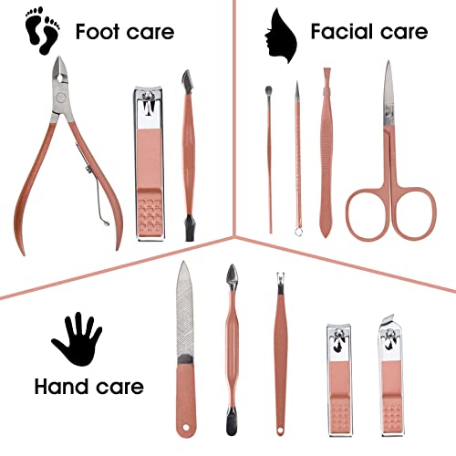 12-in-1 Rose Gold Manicure Set with Pink Leather Case