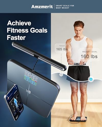 Amzmerit Dark Blue Smart Body Scale with Handle, Body Composition Analyzer