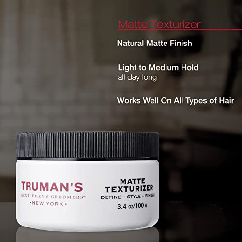 Truman's Gentlemen's Groomers Men's Matte Texturizer, Hair Styling Pomade for Medium Hold with Natural Finish Look, 3.4 oz