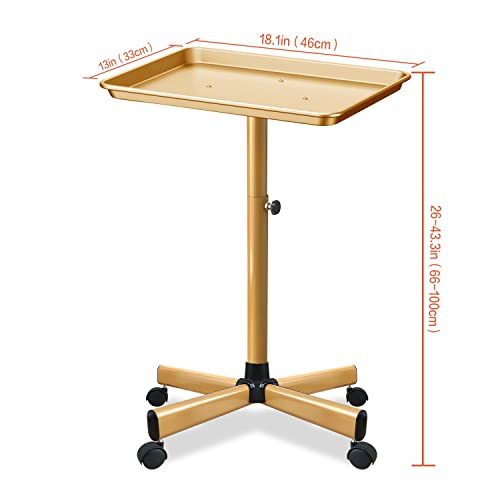 Adjustable Salon Rolling Tray Cart with Wheels - Gold