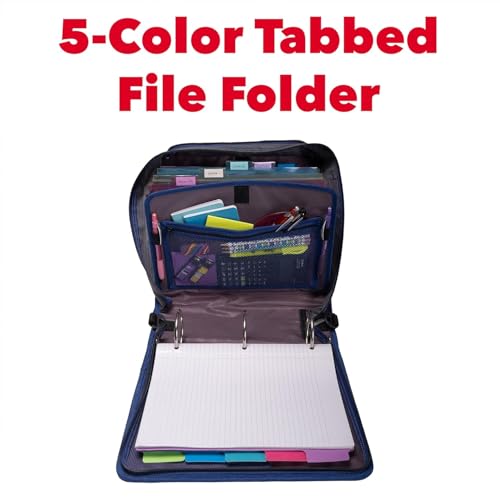 Case-it Mighty Zip Tab Zipper Binder, 3" O-Ring with 5-Color tabbes, Expanding File Folder and Shoulder Strap and Handle, D-146-Light Pink