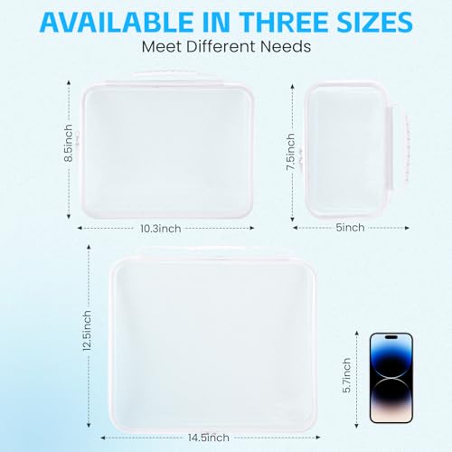 3PCS Extra Large Clear Hard Shell Zipper Case With Handle, 14.5 inch XL Hard Zipper Waterproof Pouch for Toiletries, Cosmetics,Toys, and Puzzles
