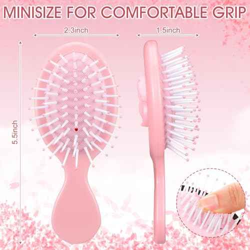Meanplan 6 Pcs Mini Hair Brush Bulk with Bow Travel Detangling Brush Pink Coquette Small Hairbrush for Dry and Wet Hair Women Gift for Christmas Stocking Stuffers Party Favors(Black,Pink,White)