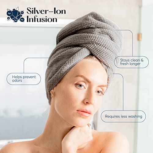 SUTERA - Silverthread Microfiber Hair Towel Wrap for Women Wet Styling Accessories Drying Super Absorbent Quick Dry Turban Curly, Long, Thick 1 Pack