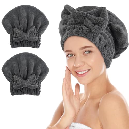 SUNLAND Microfiber Hair Drying Cap with Bow 2 Pack