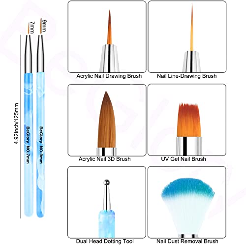 21PCS Acrylic Nail Brush Set Nail Art Brushes for Acrylic Application UV Gel Nail Brush Dotting Pen 3D Nails Brush for Acrylic Powder Nail Extension Acrylic Nail Kit Set Professional (21PCS Blue)