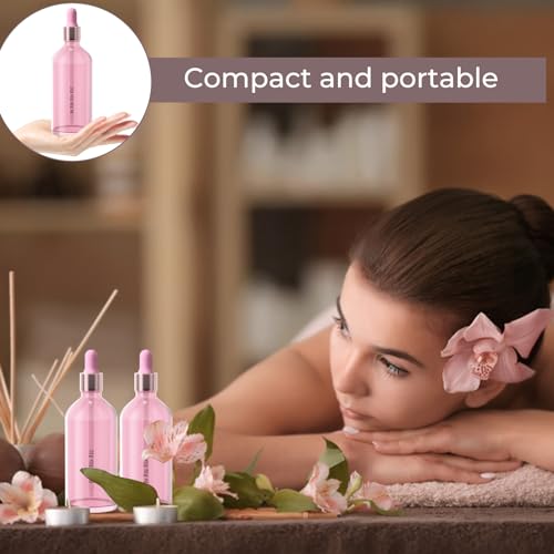 Pink Glass Dropper Bottles 4oz - 6 Pack Essential Oil Tincture Bottles