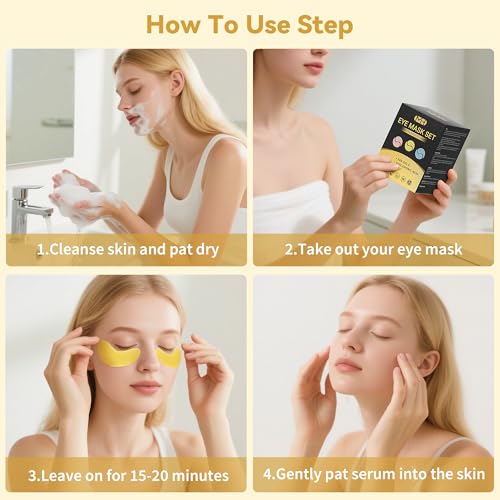 Under Eye Patches(30 Pairs), Eye Mask Patches with 24K Gold, Hyaluronic Acid & Rose, Under Eye Mask for Dark Circles, Puffy Eyes, Under Eye Bags, Wrinkles, Eye Treatment Skin Care for Men & Women Gift