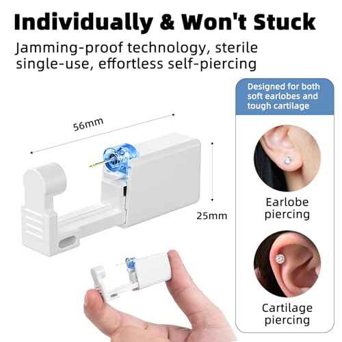 24 Pcs Ear Piercing Kit Ear Disposable Piercing Gun Kit Includes 6 Pcs Self Piercing Gun 12 Pcs Cubic Zirconia Earrings Stud Hoop Earrings 6 Cleaning Pads Easy to Use Ear Piercer Kit Tool