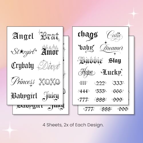Sassy Script Temporary Tattoos | Y2K Gothic Words & Angel Numbers