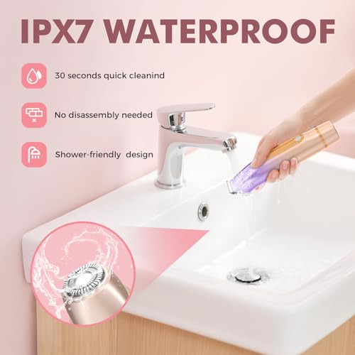Bikini Trimmer for Women: 2-in-1 Electric Razor for Pubic Hair & Body, IPX7 Waterproof Cordless Shaver for Sensitive Skin, Professional 10,000 RPM Rechargeable Groomer for Face, Legs (Rose Gold)