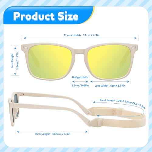Baby Toddler Polarized Sunglasses with Strap, 3 Pack Infant Sunglasses for Boys & Girls 0-24 Months, UV Protection