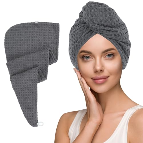Microfiber Hair Towel with Button - Quick Dry, Anti-Frizz
