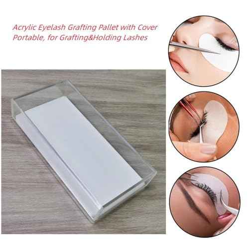Eyelash Grafting Pallet with Cover, Dust-proof Acrylic Lash Tile holder, Eyelash Extensions Storage Gasket Pads (Transparent)