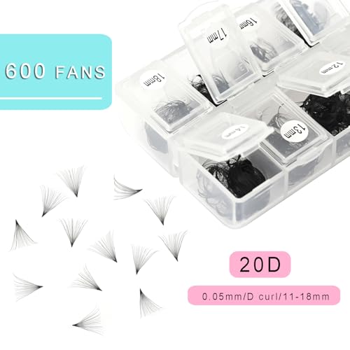 600 20D Premade Fan Lash Extensions Mixed 11-18mm D Curl