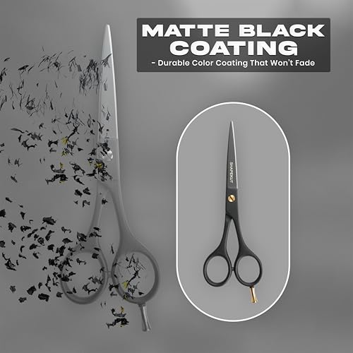 Black 6.5 Inch Professional Hair Cutting Scissors - Ergonomic Salon Shears