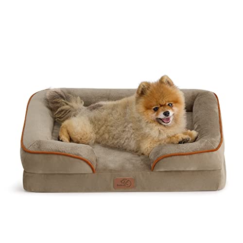 Bedsure Small Orthopedic Dog Bed - Washable Bolster Dog Sofa Beds for Small Dogs, Supportive Foam Pet Couch Bed with Removable Washable Cover, Waterproof Lining and Nonskid Bottom Couch, Hazel