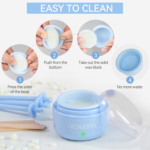Nose Ear Eyebrow Upper Lip Waxing Kit for Men & Women - 50g Wax, 6 Sticks, 6 Nose Applicators, Portable Wax Warmer with Smart Temp Control & Red/Green Light Guidance, Multi-Use Home & Travel