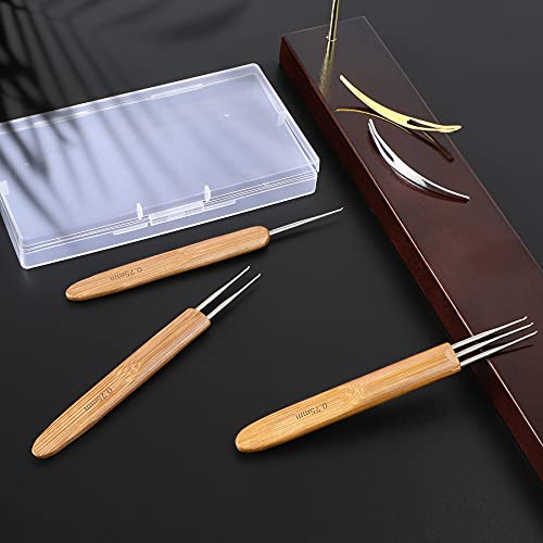 Dreadlock Crochet Hook Tool Set - 0.75mm Stainless Steel with Bamboo Handle