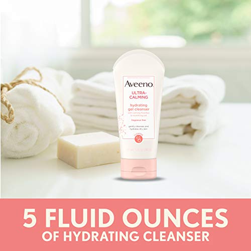 Aveeno Ultra-Calming Hydrating Gel Facial Cleanser with Calming Feverfew & Nourishing Oat, Hypoallergenic, Fragrance-Free & Non-Comedogenic, Unscented, 5 Ounce (Pack of 1)