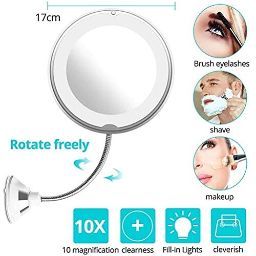 LED Makeup Mirror with 10X Magnification & Suction Cup - White