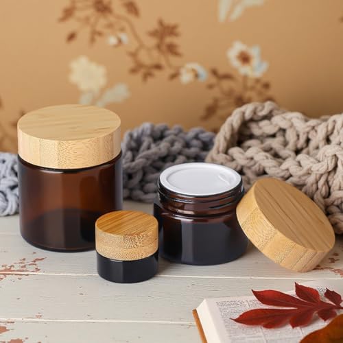 2 Pack 3.4oz Amber Glass Cosmetic Jars with Lids