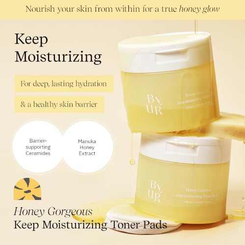 ByUR Honey Gorgeous Hydrating Toner Pads - Deep Moisturizing & Firming for Dry Skin, 70 Count
