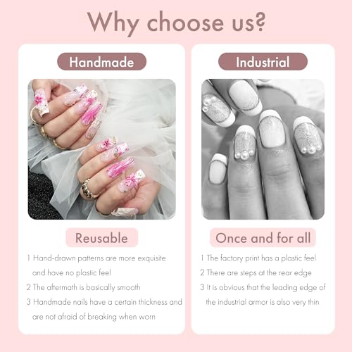Pink Summer Floral Press On Nails 10pcs, 3D Flower Tropical Beach Nail Set with Gold Shells Rhinestones, Pastel Gradient Mermaid Fake Nails for Women, Acrylic UV Gel Wearable Nails (Pink, S)