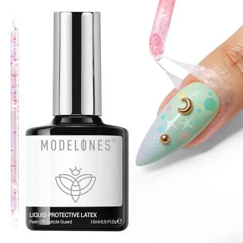 modelones Gel Polish Liquid Latex for Nails, 15 ml Peel Off Nail Polish Barrier with Stick, Fast Dry Cuticle Guard, Skin Protector for Fingers
